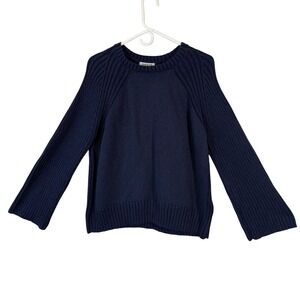 Orvis Navy Blue Cotton Ribbed Knit Raglan Sleeve Sweater Size L Fisherman Comfy